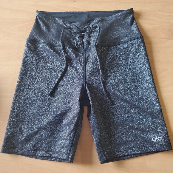 SOLD ON EBAY Alo Yoga Black Glitter Tie Shorts S